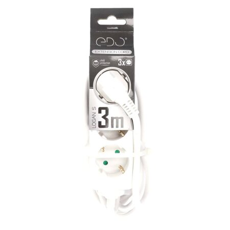 LOGAN S White 3-fold Schuko portable home extension cable 3m EDO777566