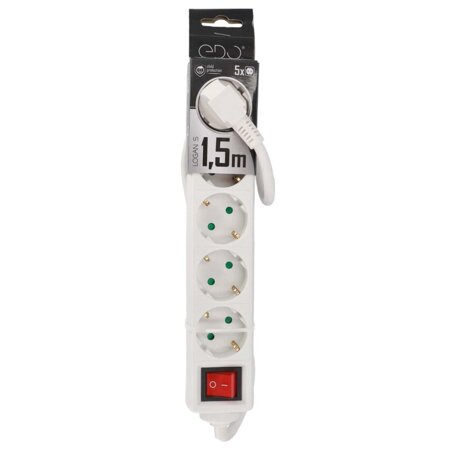 LOGAN S White 5-fold Schuko portable home extension cord 1.5m with on/off switch EDO777580