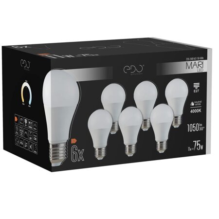 Set of 6x MARI LED bulb E27 11W 4000K neutral NW 1050lm Edo Solutions